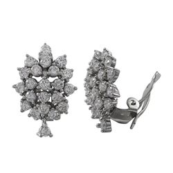 Rhodium Plated Sterling Silver, CZ Cluster Clip On Earrings Dimensions: 24.1Mm Long X 16.65Mm Wide X