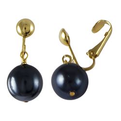 Grey Glass 12Mm Pearl On Gold Tone Brass Clip On Earrings -1.06