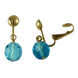 Aqua 10Mm Facetted Fire Polished Bead On Gold Tone Brass Clip On Earrings -0.98