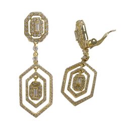 Gold Plated Sterling Silver Hexagon Shape CZ Clip On Earrings -1.93