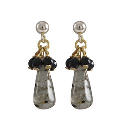 Labradorite(Grey) Combination Semi Precious Stones On Gold Filled Post Earrings, 1