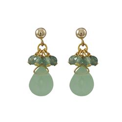 Green Chalcedony Combination Semi Precious Stones On Gold Filled Post Earrings, 1