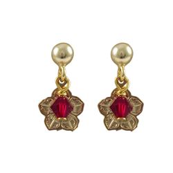 Gold Filled Post Earrings With Gold Filled  Flower And Garnet 4Mm Swarovski Bead, 0.59"