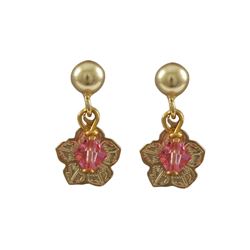 Gold Filled Post Earrings With Gold Filled  Flower And Pink 4Mm Swarovski Bead, 0.59"