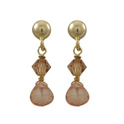 Gold Filled Post Earrings With Champagne 4Mm Swarovski Bead And Champagne 5X5mm CZ Teardrop, 0.75"