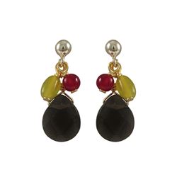Smokey Semi Precious Stone Gold Filled Post Earrings-0.87"