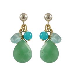 Green Chalcedony  Semi Precious Stone Gold Filled Post Earrings-0.87"