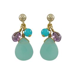 Aqua Chalcedony Semi Precious Stone Gold Filled Post Earrings-0.87"