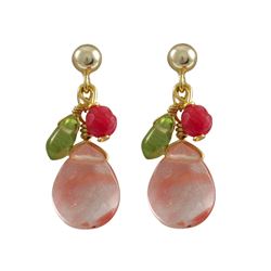 Cherry Quartz Combination Semi Precious Stones On Gold Plated Sterling Silver Post Earrings-0.87