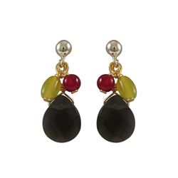 Smoky Combination Semi Precious Stones On Gold Plated Sterling Silver Post Earrings-0.87"