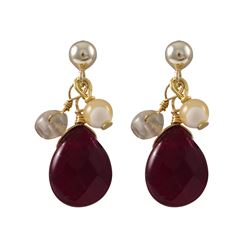 Garnet Combination Semi Precious Stones On Gold Plated Sterling Silver Post Earrings-0.87