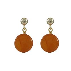 Honey Semi Precious 10Mm Round Flat Stone On Gold Plated Sterling Silver Post Earrings, 0.75