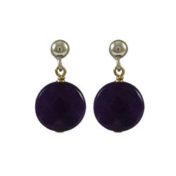 Amy Semi Precious 10Mm Round Flat Stone On Gold Plated Sterling Silver Post Earrings, 0.75"