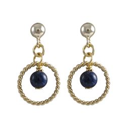 Sodalite(Blue) 4Mm Semi Precious Ball In 10Mm Braided Ring, On Gold Filled Ball Post Earrings, 0.75"