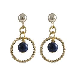 Sodalite(Blue) 4Mm Semi Precious Ball In 10Mm Braided Ring, On Gold Plated Sterling Silver Ball Post
