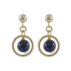 Sodalite(Blue) 6Mm Semi Precious Ball In 10Mm Braided Ring, On Gold Filled Ball Post Earrings, 0.75