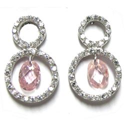 Sterling Silver Pink CZ Circle Earrings