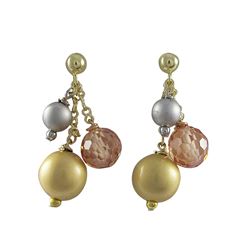 Gold Colored Sterling Silver Post Earrings With Matte Lazer Balls & Champ. CZ