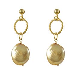 Gold Plated Champagne Pearl Earrings