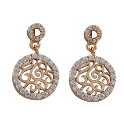 Rose Plated Sterling Silver Filigree CZ Post Earrings, 0.78"