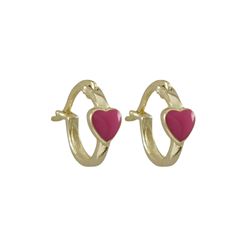 Hot Pink Enamel 4.5X5mm Heart On Gold Plated Sterling Silver Baby Huggie Lever Back Earrings, 0.44"