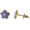 Image 1 : Lavender Enamel Flower On Gold Plated Brass Post Earrings 8Mm