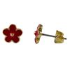 Image 1 : Red Enamel Flower On Gold Plated Brass Post Earrings 8Mm