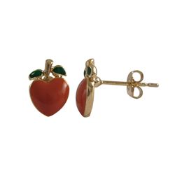 Peach And Green Colored Peach, Gold Tone Brass Post Earrings