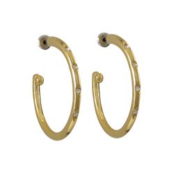 Gold Plated Brass 30X30mm Hoop Post Earrings With White Crystals