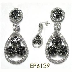 Sterling Silver-Blk CZ Earrings