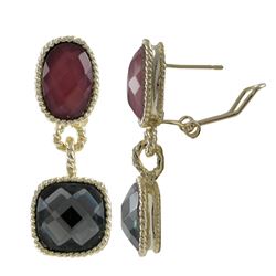 Gold Plated Brass Omega Clip Earrings In Dark Red & Grey Color