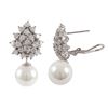 Image 1 : Rhodium Plated Sterling Silver CZ Post Clip Earrings, With Dangling 10Mm Shell Pearl, 1.18"