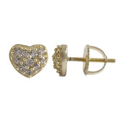 Gold Plated Sterling Silver, 6X7mm Heart With White CZ, Screwback Post Stud Earrings