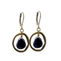 Sodalite Semi Precious Stone On Gold Tone Brass Lever Back -1.2"