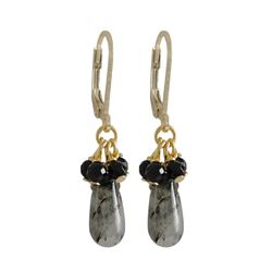 Labradorite(Grey) Combination Semi Precious Stones On Gold Plated Brass Lever Back Earrings, 1.42