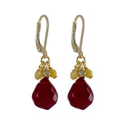 Ruby Combination Semi Precious Stones On Gold Plated  Brass Lever Back Earrings, 1.42"