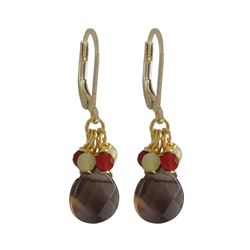 Smoky Combination Semi Precious Stones On Gold Filled Lever Back Earrings,1.42