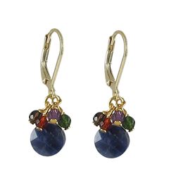 Sodalite Semi Precious Stones On Gold Filled Lever Back Earrings-1.42"