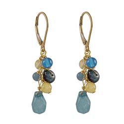 Blue Jade Combination Semi Precious Stones On Gold Plated Sterling Silver Leverback Earrings, 1.26