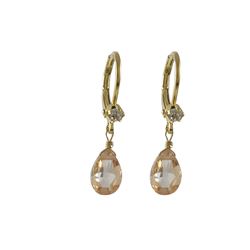 Champagne 6X9 Teardrop CZ On Gold Tone Brass Lever Back With Crystal Earrings- 1.08