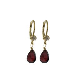 Garnet 6X9 Teardrop CZ On Gold Tone Brass Lever Back With Crystal Earrings- 1.08