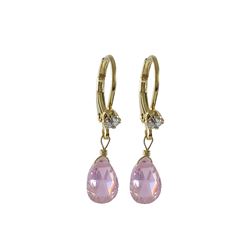 Pink 6X9 Teardrop CZ On Gold Tone Brass Lever Back With Crystal Earrings- 1.08