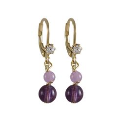 Amy 6Mm And Lavender 4Mm Semi Precious Balls Dangling, Gold Plated Surgical Steel Lever Back With Wh