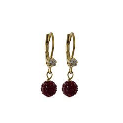 Garnet 6Mm Crystal Ball On Gold Tone Brass Lever Back With Crystal Earrings- 0.94