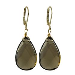 Smoke Semi Precious Stone On Gold Tone Sterling Silver Lever Back Earrings -1.87