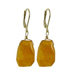 Honey Semi Precious Stone On Gold Tone Sterling Silver Lever Back Earrings -1.54"