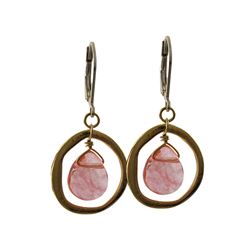 Cherry Semi Precious Stone In Gold Tone Brass Ring Sterling Silver Lever Back Earrings- 1.46