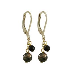 6Mm Poppy Jasper And 4Mm Black Semi Precious Balls On Gold Plated Sterling Silver Lever Back Earring