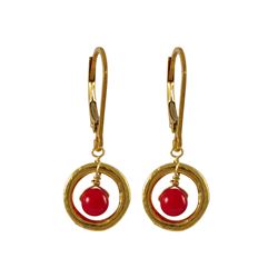 Red 4Mm Ball In Gold Plated Brass Ring, Gold Filled Lever Back Earrings, 0.83