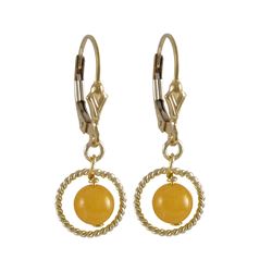 Honey 6Mm Semi Precious Ball In 10Mm Braided Ring, On Gold Filled Lever Back Earrings, 1.18"